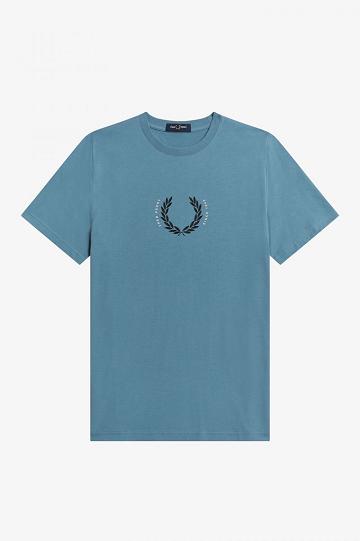 Grey Blue Fred Perry Laurel Wreath Men's T Shirts | PH 1693DFMN